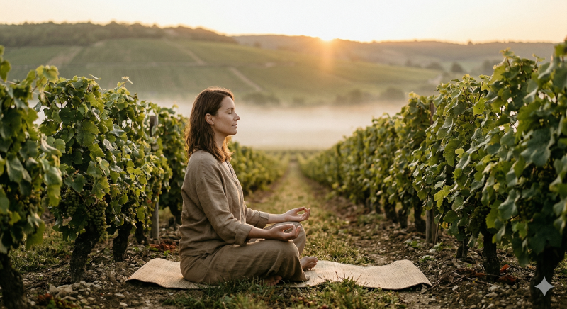 une femme en tenue naturelle, en communion silencieuse avec les arbres tordus uniques (Faux de Verzy) de la forêt domaniale de la Montagne de Reims